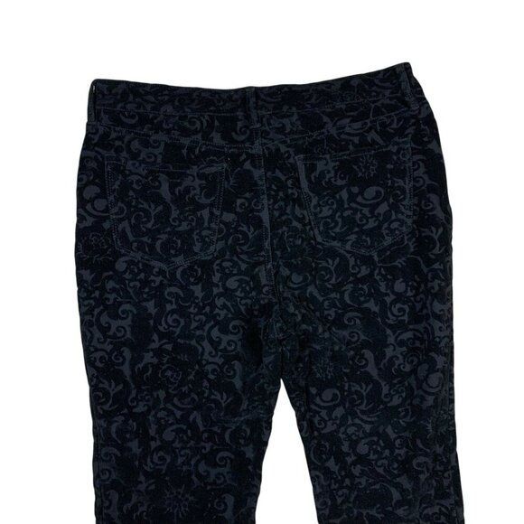 NYDJ Skinny Pants Black Velvet Floral Flocked Stretch Pants 14 Mid Rise - Picture 4 of 7